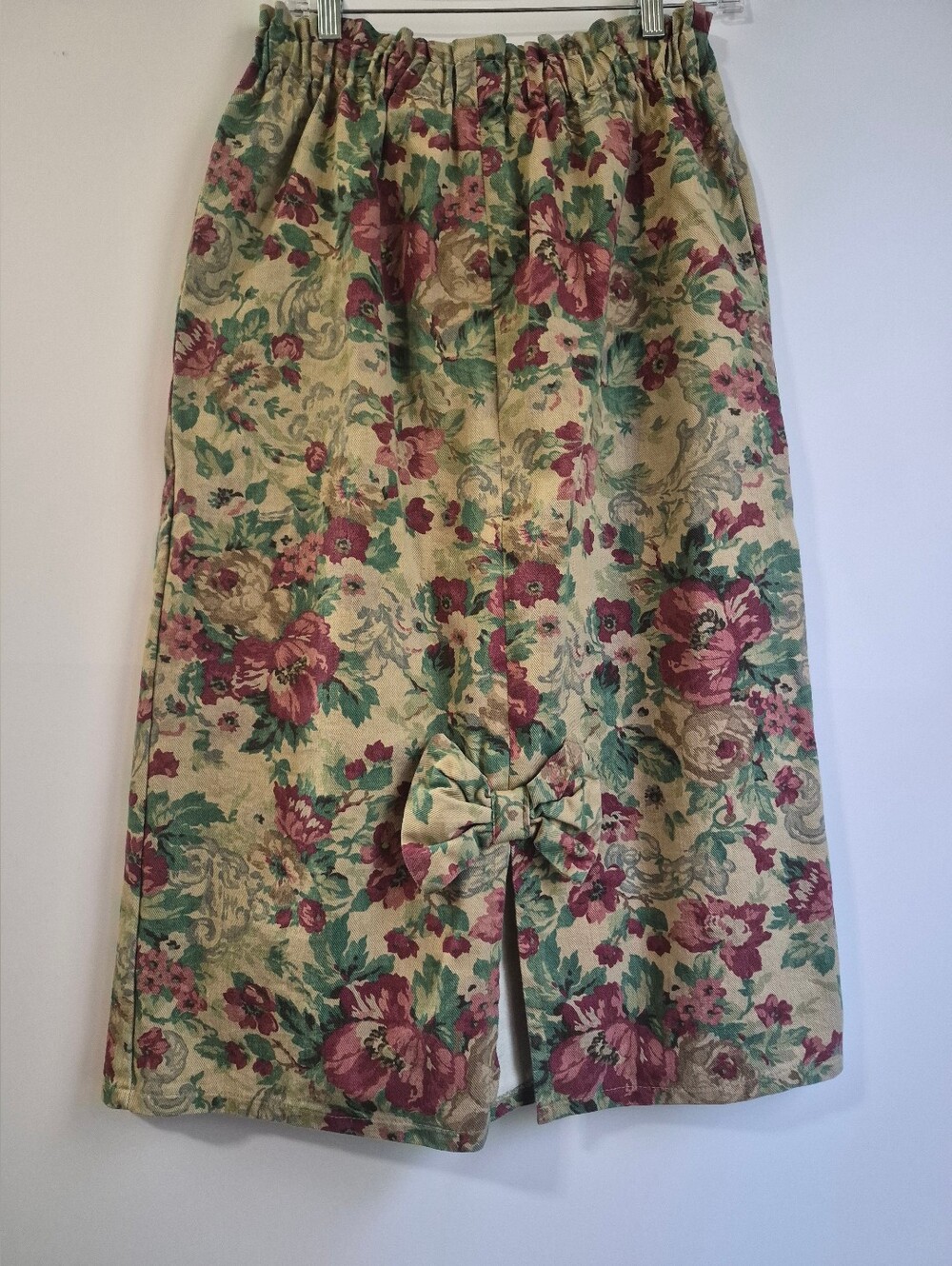 Vtg 90s Country Pickins Thick Floral Midi Skirt Medium Cottagecore Back Bow